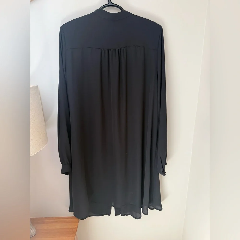 Sheer Black Long Button-Front Shirt Dress - Picture 2 of 4